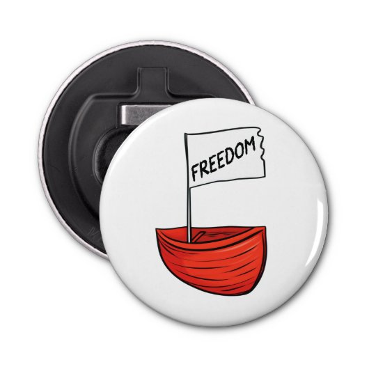 Nautische Vrijheid Boot Illustratie Button Flesopener (Voorkant)
