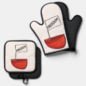 Nautische Vrijheid Boot Illustratie Ovenwant & Pannenlap Set (Voorkant / Achterkant)