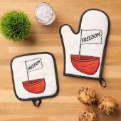 Nautische Vrijheid Boot Illustratie Ovenwant & Pannenlap Set (Top down)