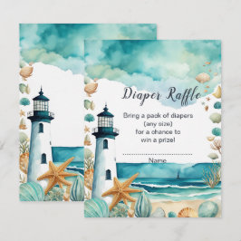 Nautische Vuurtoren Baby shower Luier Raffle Informatiekaartje