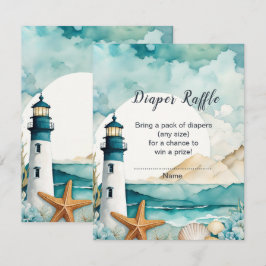 Nautische Vuurtoren Baby shower Luier Raffle Informatiekaartje