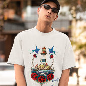 Nautische Vuurtoren Bloemen Rood Anker Blauw T-shirt