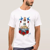 Nautische Vuurtoren Bloemen Rood Anker Blauw T-shirt (Voorkant)