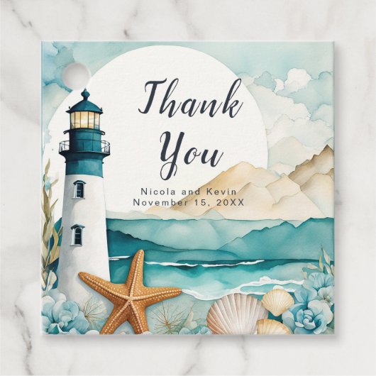 Nautische Vuurtoren Bruiloft Bedankjes Labels (Voorkant)