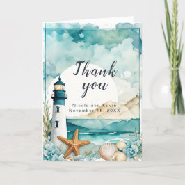 Nautische Vuurtoren Bruiloft Bedankkaart