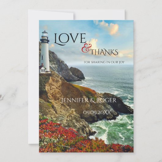 Nautische Vuurtoren Bruiloft Dank u Kaart (Voorkant)