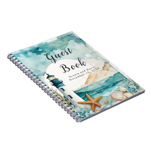 Nautische Vuurtoren bruiloft gastenboek Notitieboek (Rechterzijde)