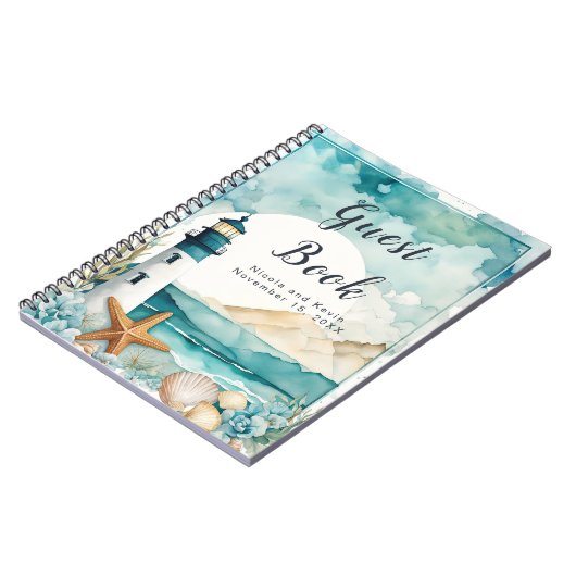 Nautische Vuurtoren bruiloft gastenboek Notitieboek (Linkerzijde)