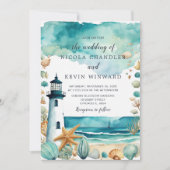 Nautische Vuurtoren Bruiloft Kaart (Voorkant)