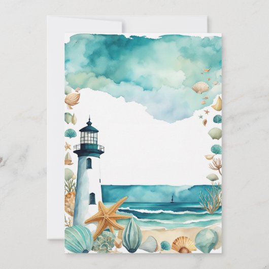 Nautische Vuurtoren Bruiloft Kaart (Achterkant)
