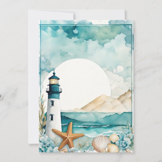 Nautische Vuurtoren Bruiloft Kaart (Achterkant)