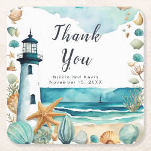 Nautische Vuurtoren Bruiloft Kartonnen Onderzetters