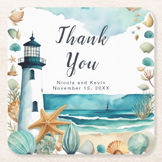 Nautische Vuurtoren Bruiloft Kartonnen Onderzetters (Voorkant)