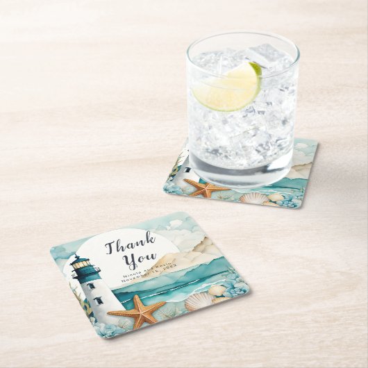 Nautische Vuurtoren Bruiloft Kartonnen Onderzetters (Insitu)