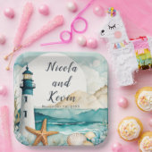 Nautische Vuurtoren Bruiloft Papieren Bordje (Feest)