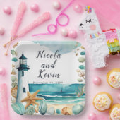 Nautische Vuurtoren Bruiloft Papieren Bordje (Feest)