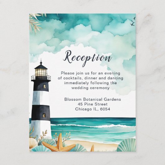 Nautische vuurtoren bruiloft receptie informatiekaartje (Voorkant)