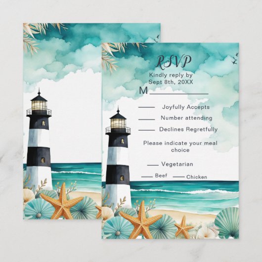 Nautische vuurtoren bruiloft RSVP (Voorkant / Achterkant)