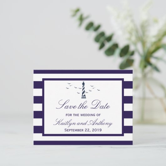 Nautische Vuurtoren Bruiloft Save The Date Aankondigingskaart (Staand voorkant)