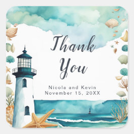 Nautische Vuurtoren Bruiloft Vierkante Sticker