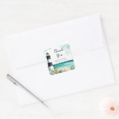 Nautische Vuurtoren Bruiloft Vierkante Sticker (Envelop)