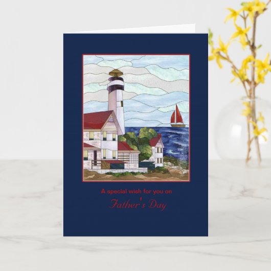 Nautische vuurtoren buitenscène - Vaderdag Kaart (Gele Bloem)