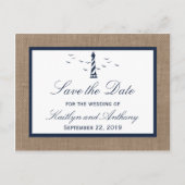 Nautische Vuurtoren Burlap Bruiloft Save The Date Aankondigingskaart (Voorkant)