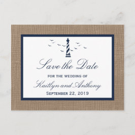 Nautische Vuurtoren Burlap Bruiloft Save The Date Aankondigingskaart