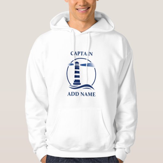 Nautische Vuurtoren met Kapitein of Bootnaam Marin Hoodie (Voorkant)