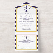 Nautische Vuurtoren Navy Stripe Huwelijk Echte Fol All In One Uitnodiging (Binnenkant)