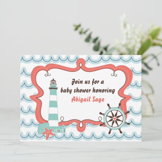 Nautische vuurtoren Neutraal Baby shower Uitnodigi Kaart (Staand voorkant)