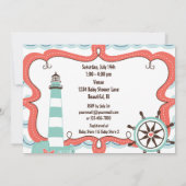 Nautische vuurtoren Neutraal Baby shower Uitnodigi Kaart (Achterkant)
