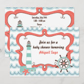 Nautische vuurtoren Neutraal Baby shower Uitnodigi Kaart (Voorkant / Achterkant)