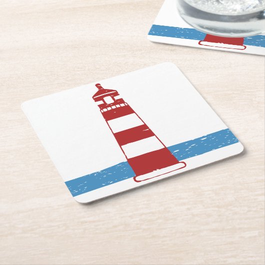 Nautische vuurtoren rood en wit strepen, bruiloft kartonnen onderzetters (Schuin)