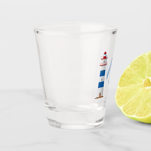 Nautische Vuurtoren Rood Wit Blauw Monogram Shot Glas (Links)