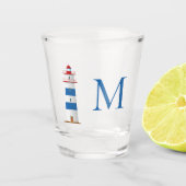 Nautische Vuurtoren Rood Wit Blauw Monogram Shot Glas (Voorkant)