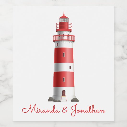 Nautische Vuurtoren Strand Bruiloft Vrijgezellenfe Wijn Etiket (Enkel label)