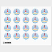 Nautische Vuurtoren Strand Zomer Blauwe Bruiloft Ronde Sticker (Vel)