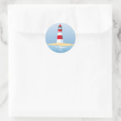 Nautische Vuurtoren Strand Zomer Blauwe Bruiloft Ronde Sticker (Tas)