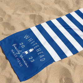 Nautische Vuurtoren Stripe Blauw Monogram Strandlaken