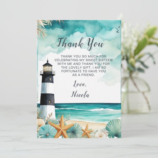 Nautische vuurtoren Sweet Sixteen Birthday Bedankkaart (Staand voorkant)
