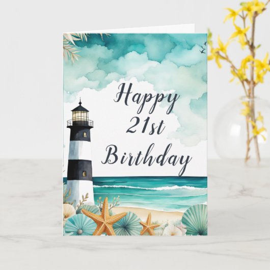 Nautische Vuurtoren Verjaardag Kaart (Gele Bloem)