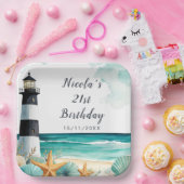 Nautische Vuurtoren Verjaardag Papieren Bordje (Feest)
