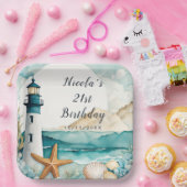 Nautische Vuurtoren Verjaardag Papieren Bordje (Feest)