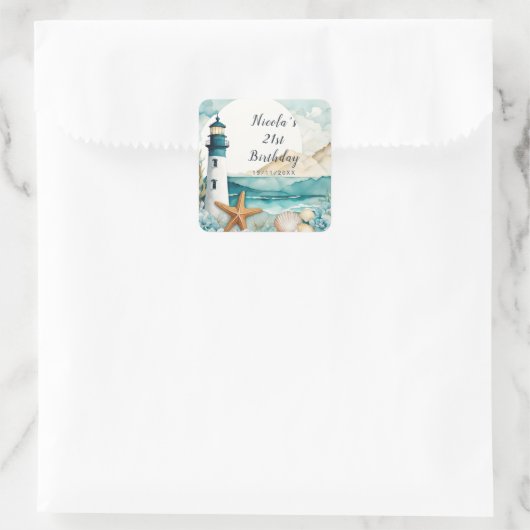 Nautische Vuurtoren Verjaardag Vierkante Sticker (Tas)