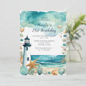 Nautische Vuurtoren Verjaardagsfeest Kaart (Staand voorkant)