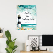 Nautische Vuurtoren Verjaardagsfeest Poster (Thuiskantoor)