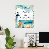 Nautische Vuurtoren Verjaardagsfeest Poster (Thuiskantoor)