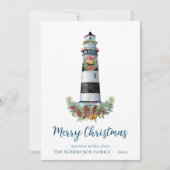 Nautische Vuurtoren Waterverf 3 Foto Kerstmis Feestdagenkaart (Voorkant)