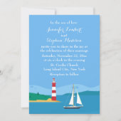 Nautische Vuurtoren & Zeilboot Blue Ocean Wedding Kaart (Voorkant)